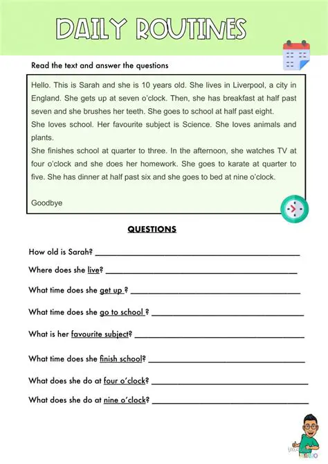 DAILY ACTIVITIES READING COMPREHENSION