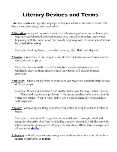 Matching Literary Devices to Their Definitions